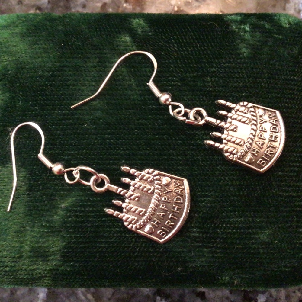 Happy Birthday cake earrings silver 925 handmade